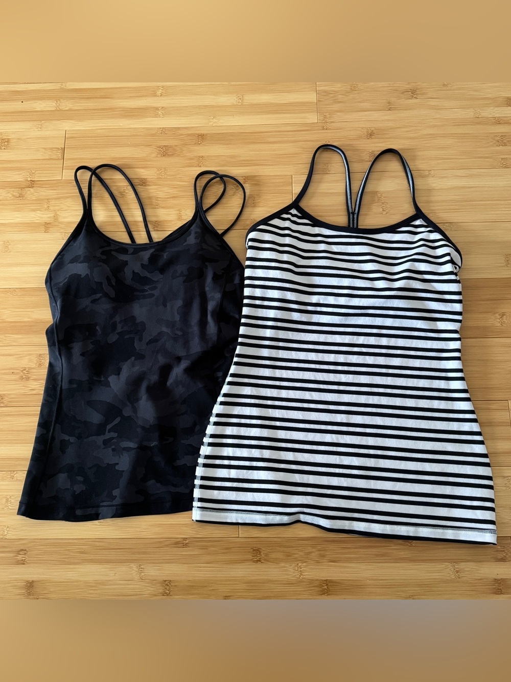 LULULEMON bundle od 2 Black Camo and Black-White Striped Women’s Tank Tops